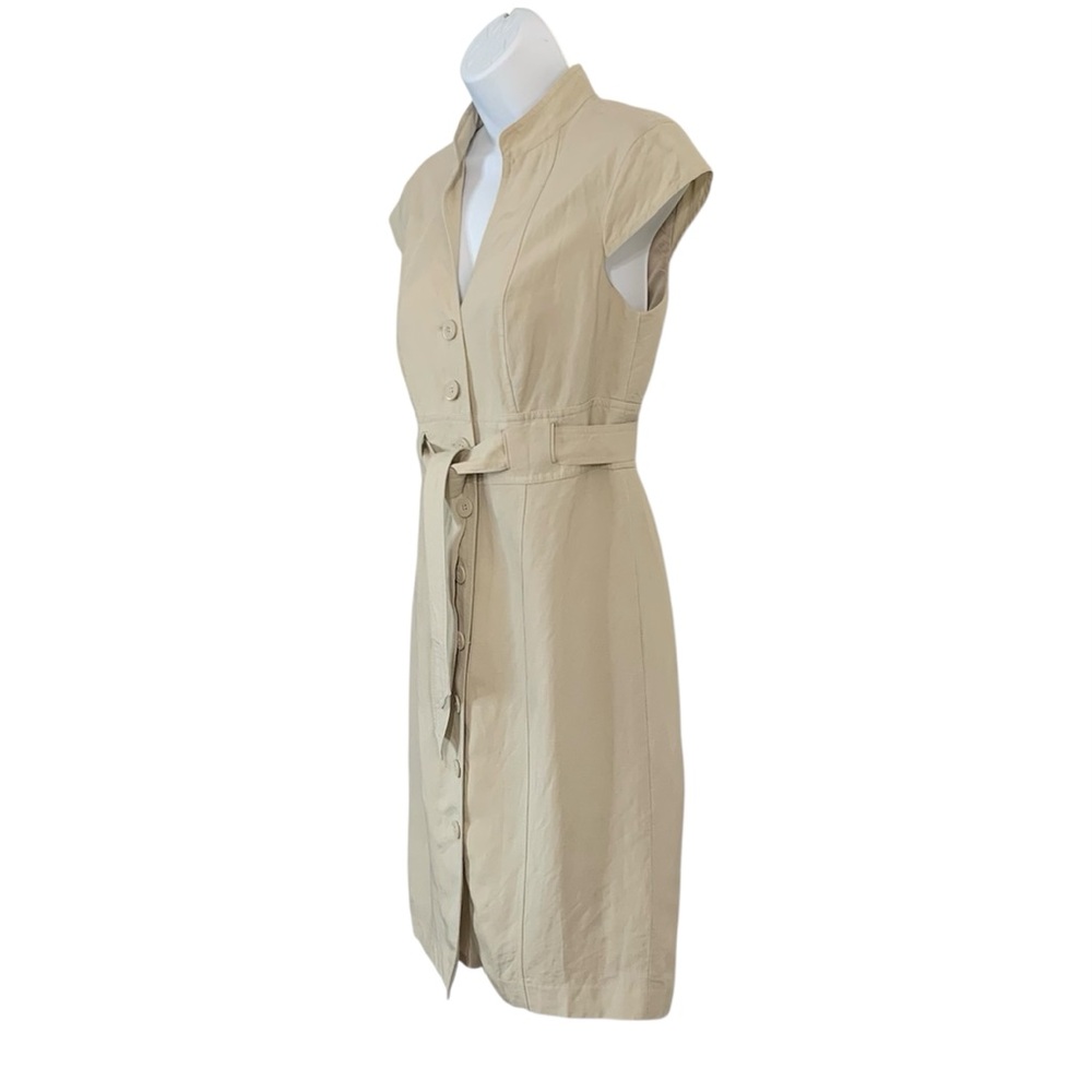 CALVIN KLEIN Linen Blend Button Down Khaki Dress Sz M - Picture 3 of 13